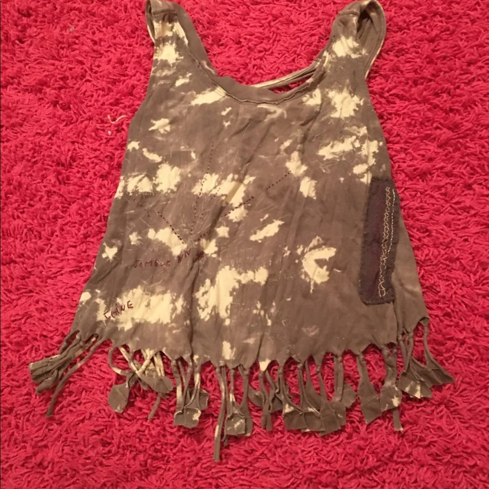 Free people tie dye fringe crop top